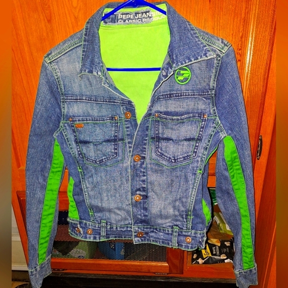 Pepe Jeans London Ladies Denim Jacket - Size Medium Blue and Green - Picture 1 of 10